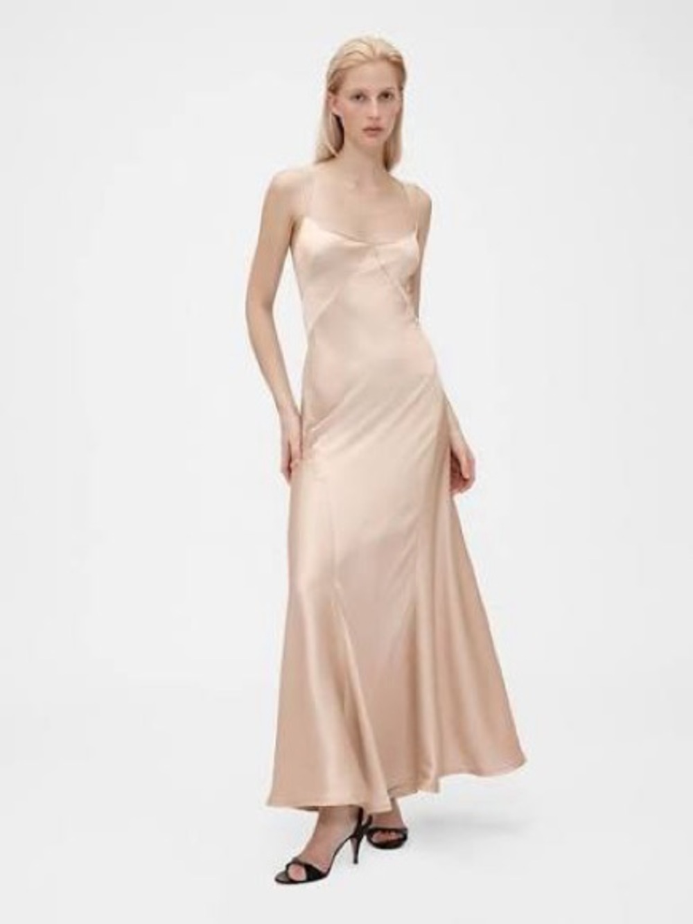 GapStudio Satin Slip Dress in Bedrock Beige - Sz 8